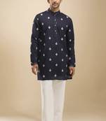 Blue cotton short kurta for men's