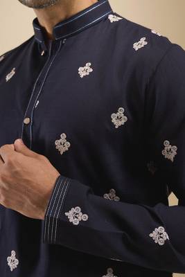 Blue cotton short kurta for men's 2