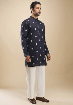 Blue cotton short kurta for men's 4