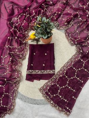 Wine color Sequins With Zari Thread Embroidery work with cutwork Border Chiffon saree 2