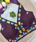 Wine navratri kodi mirror work rayon silk blend blouse blouse