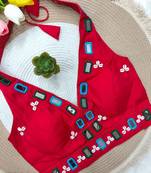 Red navratri kodi mirror work rayon silk blend blouse blouse
