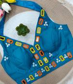 Blue navratri kodi mirror work rayon silk blend  blouse blouse