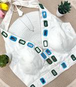 White navratri kodi mirror work rayon silk blend blouse blouse