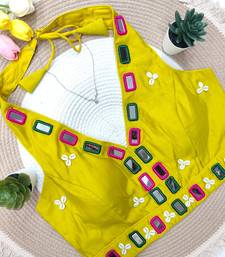 Yellow navratri kodi mirror work rayon silk blend blouse blouse