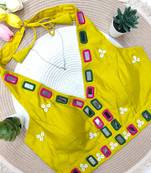Yellow navratri kodi mirror work rayon silk blend blouse blouse