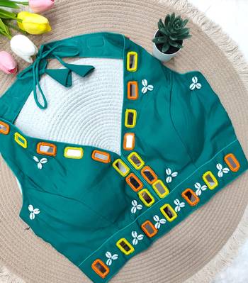 Sea green navratri kodi mirror work rayon silk blend blouse blouse 1