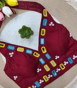 Maroon navratri kodi mirror work rayon silk blend blouse blouse