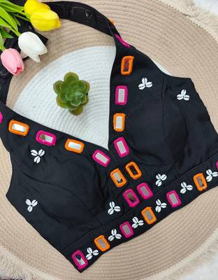 Black navratri kodi mirror work rayon silk blend blouse blouse 1