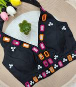 Black navratri kodi mirror work rayon silk blend blouse blouse