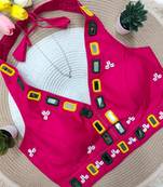Pink navratri kodi mirror work rayon silk blend blouse blouse
