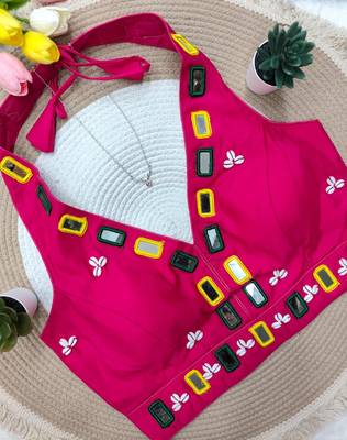 Pink navratri kodi mirror work rayon silk blend blouse blouse 2