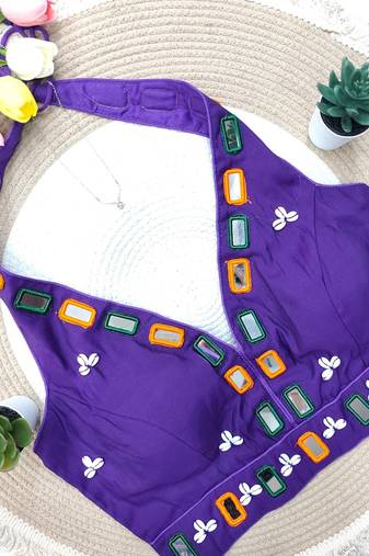 Purple navratri kodi mirror work rayon silk blend  blouse blouse