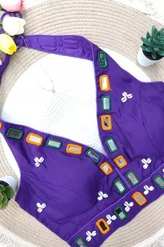 Purple navratri kodi mirror work rayon silk blend  blouse blouse