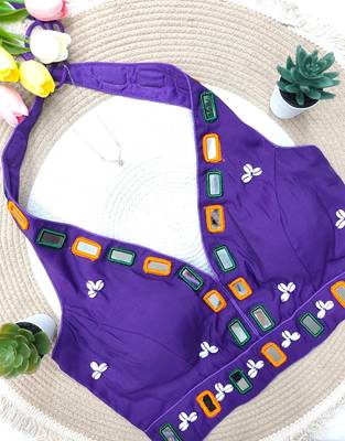 Purple navratri kodi mirror work rayon silk blend  blouse blouse 2