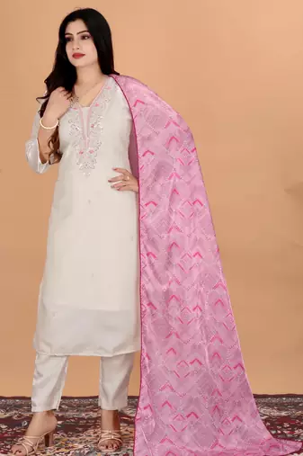 Embroidery Silk Fabric Straight Kurta Pant and Dupatta Set