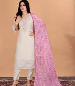 Embroidery Silk Fabric Straight Kurta Pant and Dupatta Set