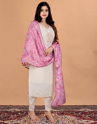 Embroidery Silk Fabric Straight Kurta Pant and Dupatta Set 3