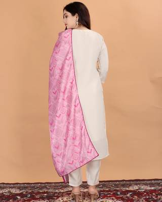 Embroidery Silk Fabric Straight Kurta Pant and Dupatta Set 4
