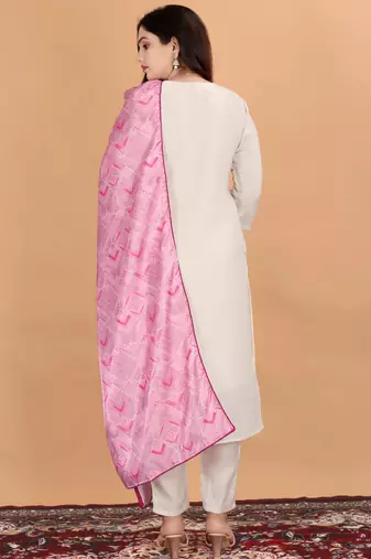 Embroidery Silk Fabric Straight Kurta Pant and Dupatta Set