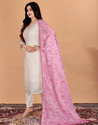 Embroidery Silk Fabric Straight Kurta Pant and Dupatta Set 5