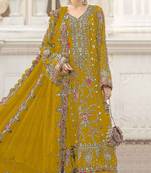 Mustard yellow heavy zari work kurti suit set