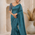 Emerald Color Original flower design work work with floral design Silk blend Saree