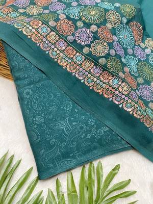 Emerald Color Original flower design work work with floral design Silk blend Saree 2