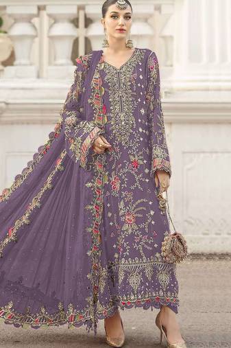 Lavendar heavy zari work kurti suit set