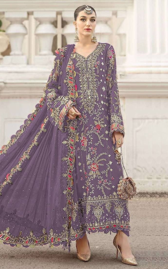 Lavendar heavy zari work kurti suit set