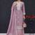 Pink embroidered unstitched silk blend suit material with heavy neck & border mirror work dupatta set