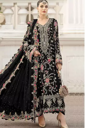 Black heavy zari work kurti suit set