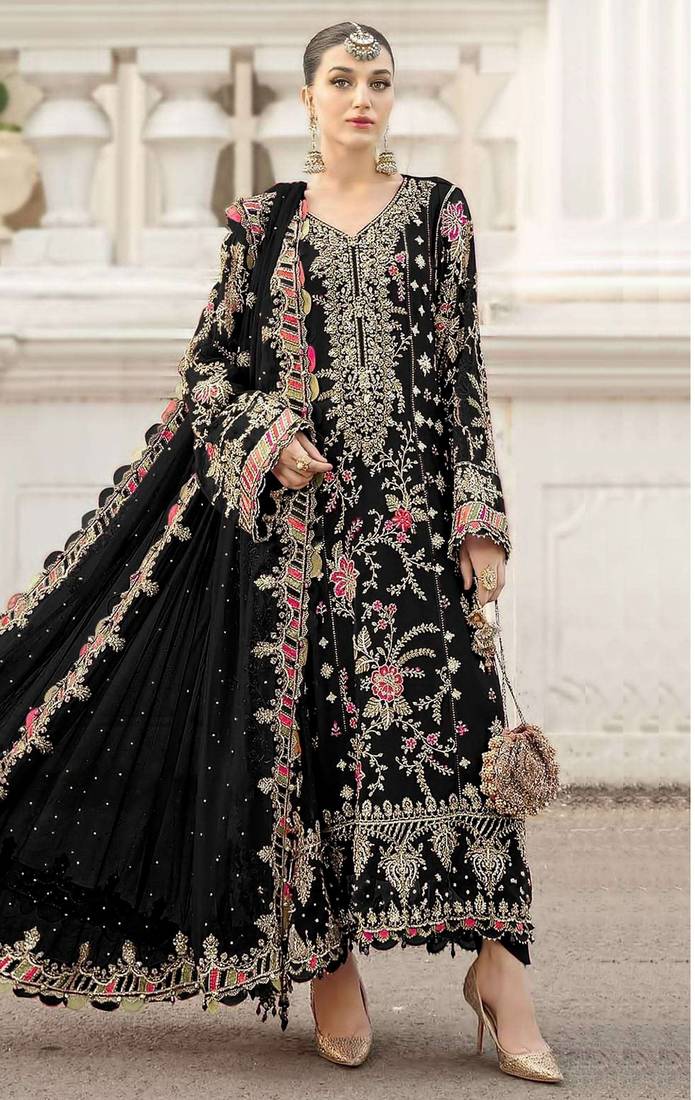 Black heavy zari work kurti suit set
