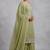 Green embroidered unstitched silk blend  suit material with heavy neck & border mirror work dupatta set