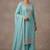 Sky blue embroidered unstitched silk blend  suit material with heavy neck & border mirror work dupatta set