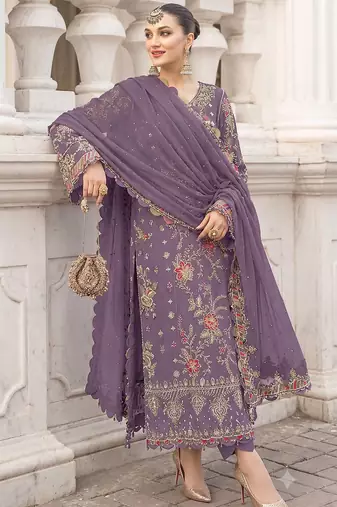 Lavendar heavy zari work kurti suit set