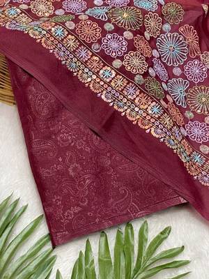 Maroon Color Original flower design work work with floral design Silk blend Saree 2