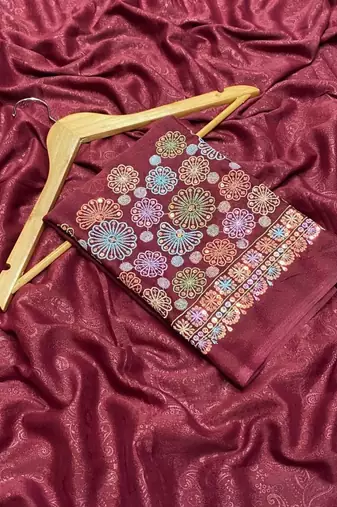 Maroon Color Original flower design work work with floral design Silk blend Saree