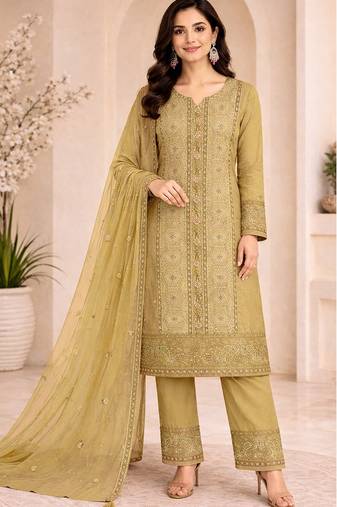 Elegant yellow fancy sequins embroidery dress material set