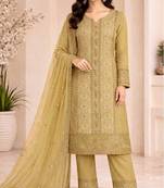 Elegant yellow fancy sequins embroidery dress material set