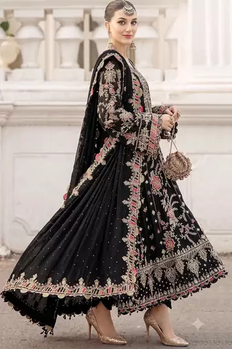 Black heavy zari work kurti suit set
