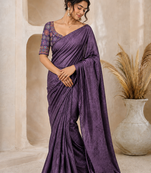 Purple Color Original flower design work work with floral design Silk blend Saree