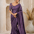 Purple Color Original flower design work work with floral design Silk blend Saree