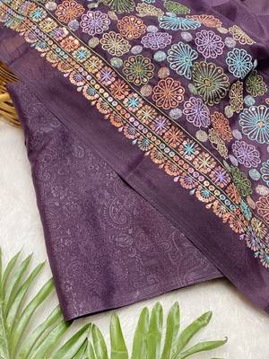 Purple Color Original flower design work work with floral design Silk blend Saree 2
