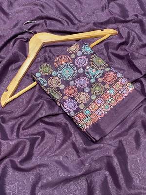 Purple Color Original flower design work work with floral design Silk blend Saree 3