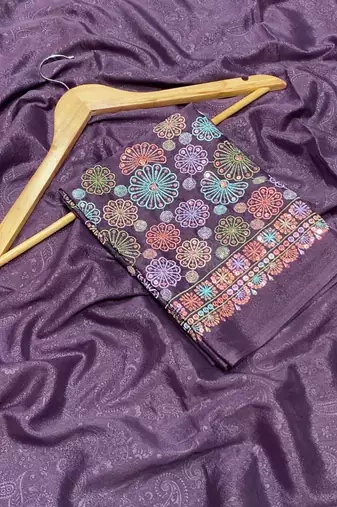 Purple Color Original flower design work work with floral design Silk blend Saree
