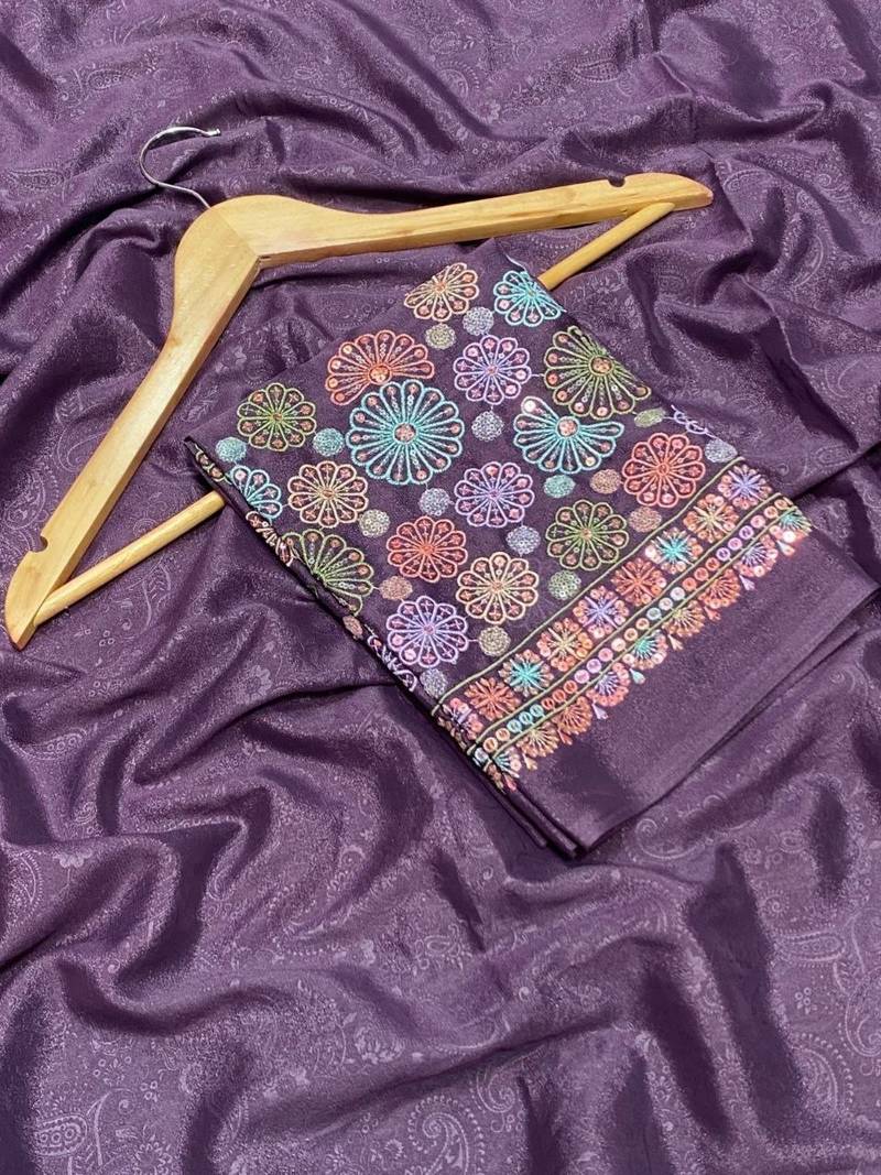 Purple Color Original flower design work work with floral design Silk blend Saree