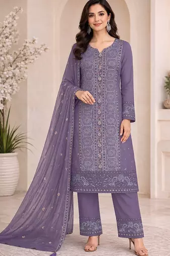 Elegant lavender purple  fancy sequins embroidery dress material set