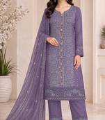 Elegant lavender purple  fancy sequins embroidery dress material set
