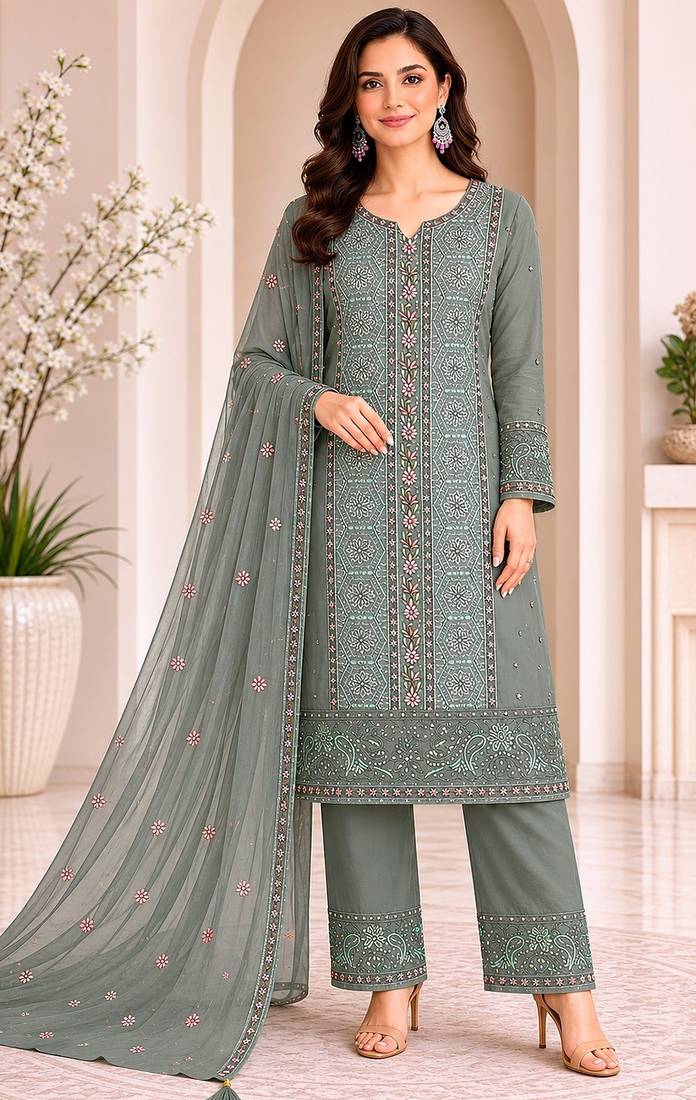 Elegant pista fancy sequins embroidery dress material set